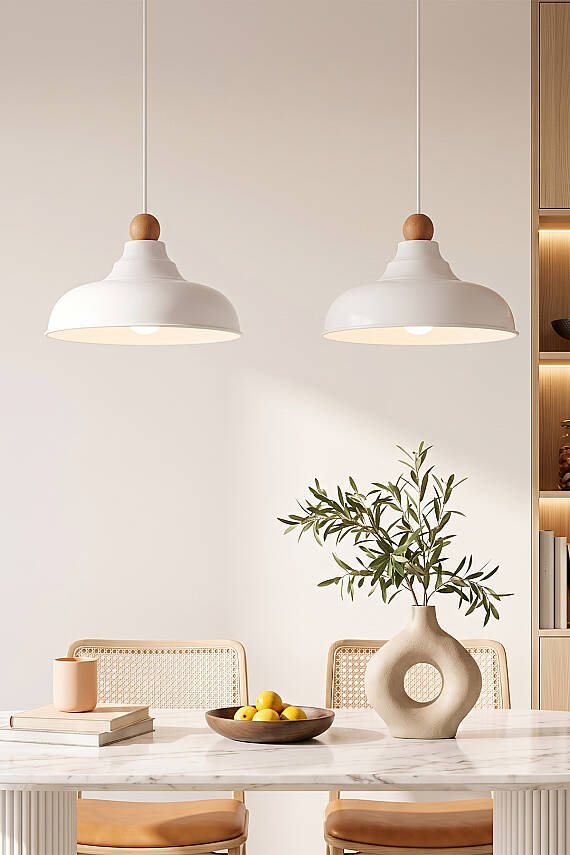 Lora Ahşap Boncuklu Avize 33 cm - Beyaz - 3