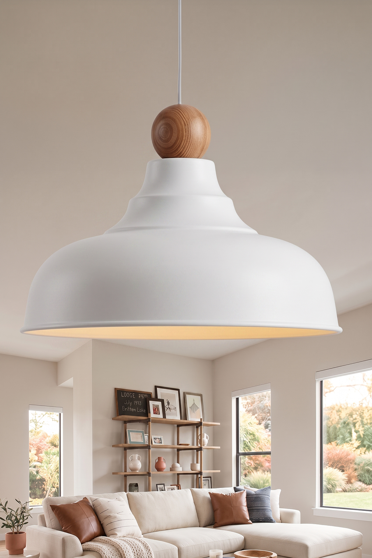 Lora Ahşap Boncuklu Avize 33 cm - Beyaz