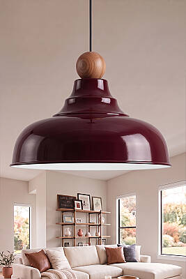 Lora Ahşap Boncuklu Avize 33 cm - Bordo 