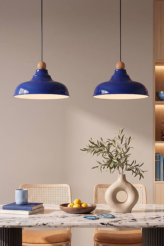 Lora Ahşap Boncuklu Avize 33 cm - Lacivert - 2