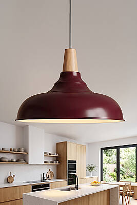 Lora Ahşap Avize 33 cm - Bordo - MARRIEN