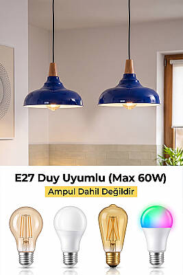 Lora Ahşap Avize 33 cm - Lacivert - 7