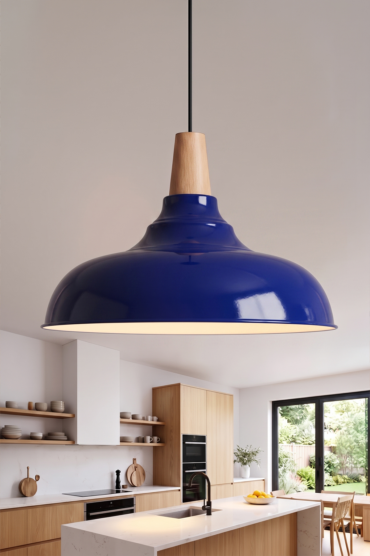 Lora Ahşap Avize 33 cm - Lacivert