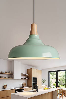 Lora Ahşap Avize 33 cm - Mint Yeşili - MARRIEN