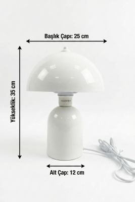 Luna Abajur Krem Metal Gövdeli - 25 cm - Oturma Odası & Yatak Odası & Salon Aydınlatma - 3