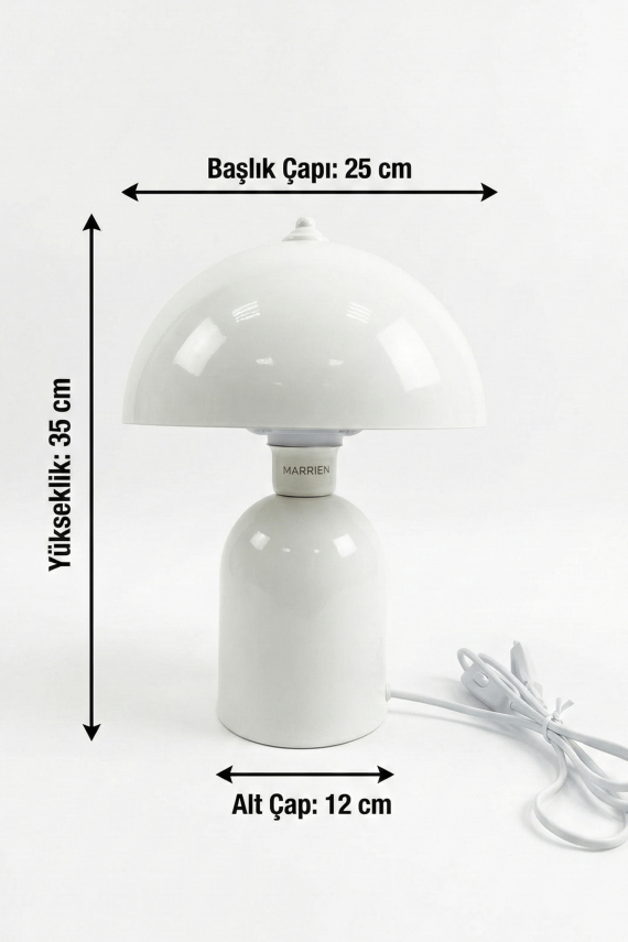 Luna Abajur Krem Metal Gövdeli - 25 cm - Oturma Odası & Yatak Odası & Salon Aydınlatma - 3