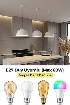 Luna Metal Avize 30 cm - Beyaz - 5