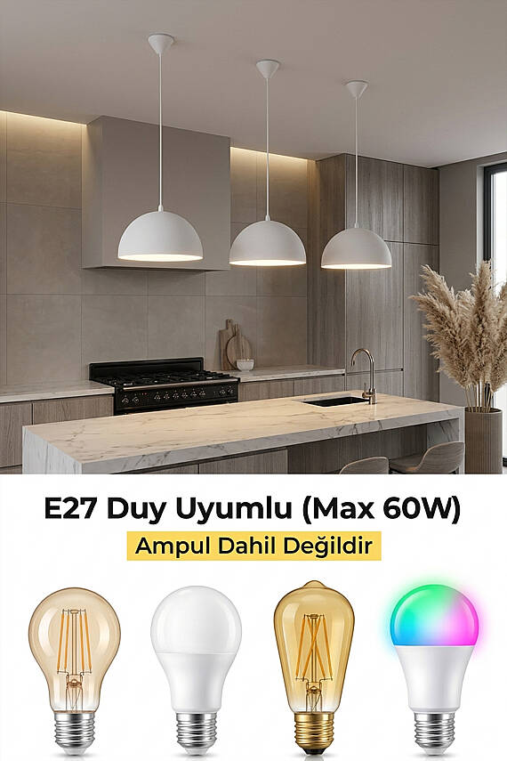 Luna Metal Avize 30 cm - Beyaz - 5