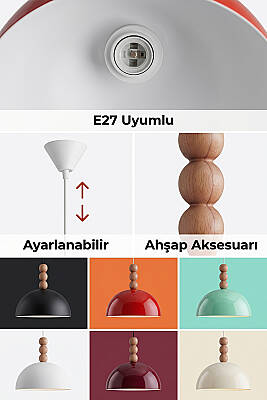Luna Ahşap 3 Boncuklu Avize 30 cm - Lacivert - 8