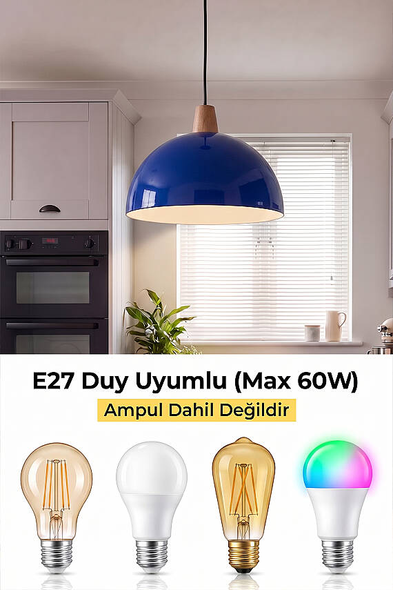 Luna Ahşap Avize 30 cm - Lacivert - 6