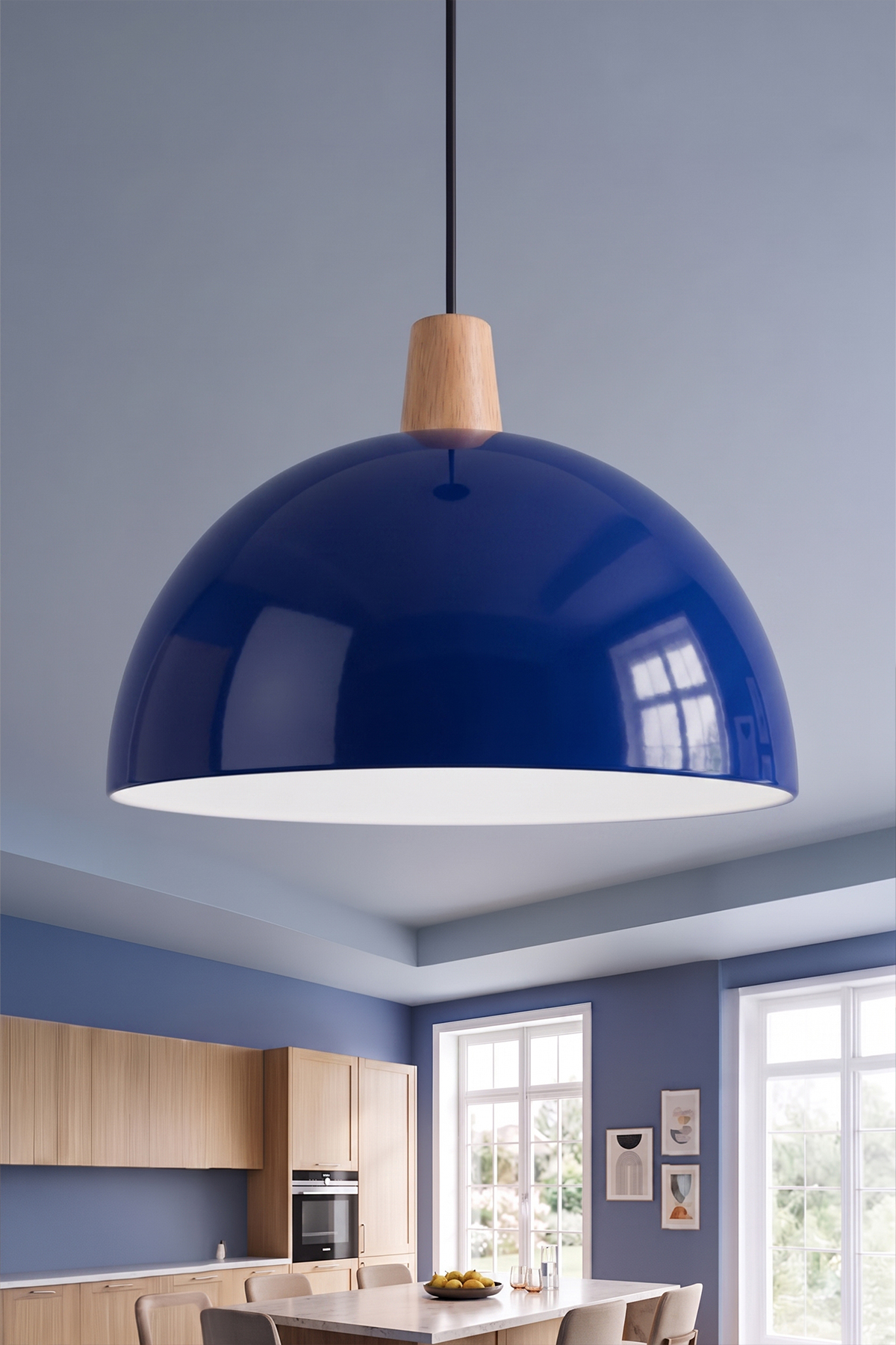 Luna Ahşap Avize 30 cm - Lacivert
