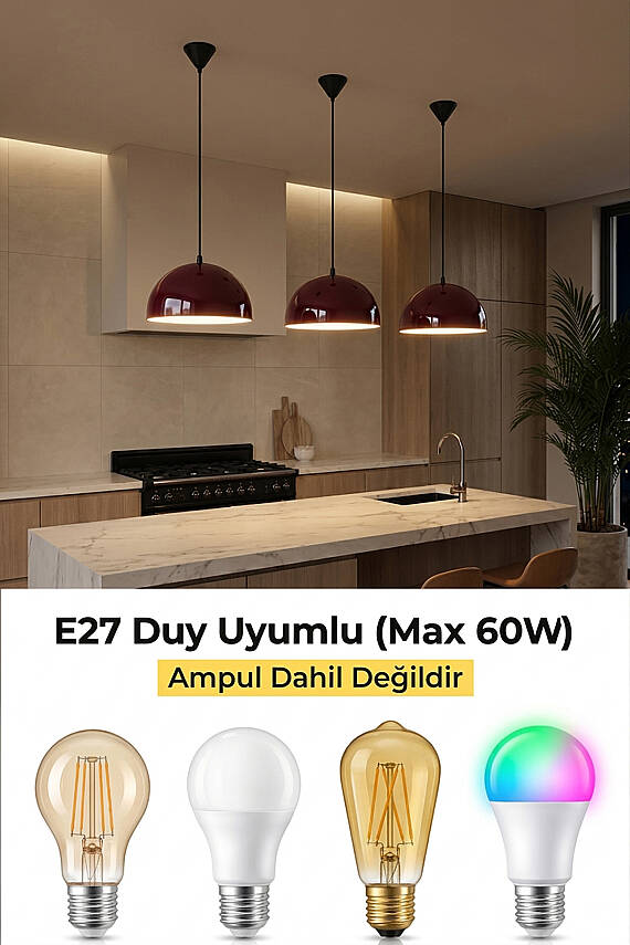 Luna Metal Avize 30 cm - Bordo - 6