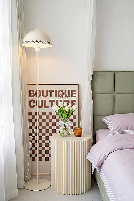 Luna Cream Floor Lamp - Tulip Pattern - 2