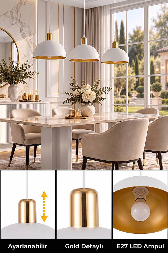 Luna Golden Beyaz Metal Sarkıt (30 cm) - 4