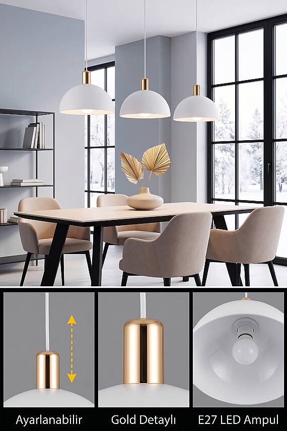 Luna Golden Beyaz Gold Aksesuarlı Metal Sarkıt (30 cm) - 4