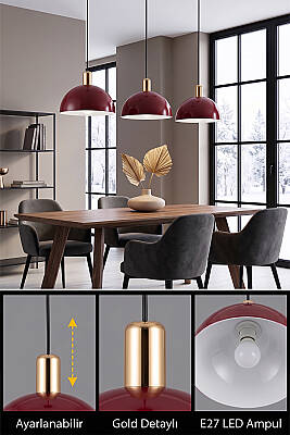 Luna Golden Bordo Gold Aksesuarlı Metal Sarkıt (30 cm) - 4