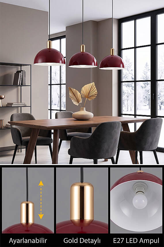 Luna Golden Bordo Gold Aksesuarlı Metal Sarkıt (30 cm) - 4