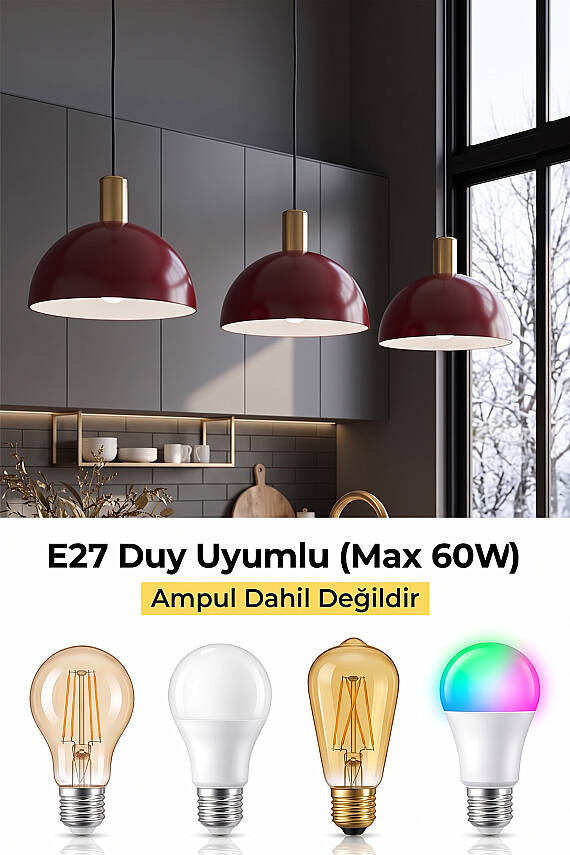 Luna Golden Bordo Gold Aksesuarlı Metal Sarkıt (30 cm) - 6