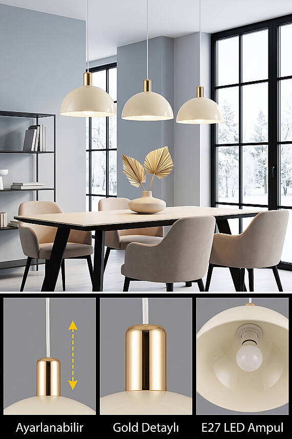 Luna Golden Krem Gold Aksesuarlı Metal Sarkıt (30 cm) - 2