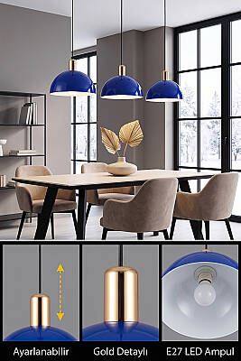 Luna Golden Lacivert Gold Aksesuarlı Metal Sarkıt (30 cm) - 4