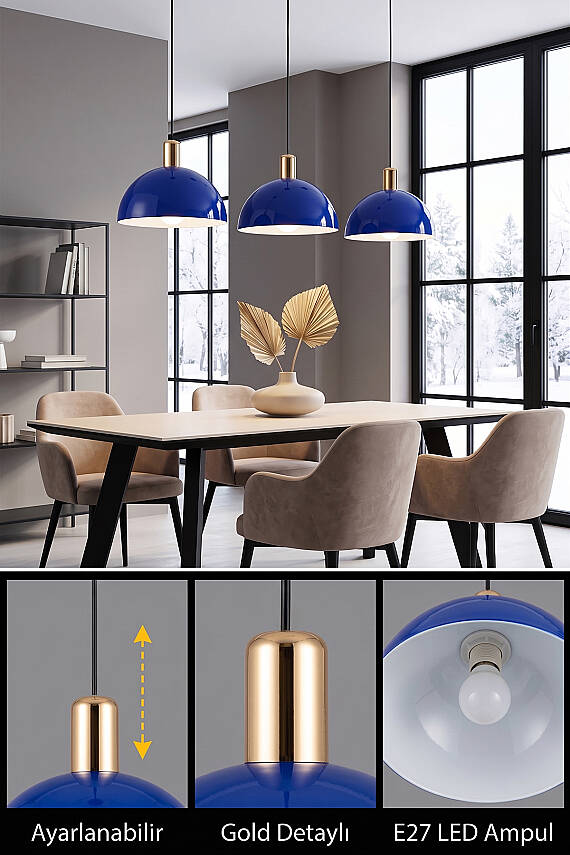 Luna Golden Lacivert Gold Aksesuarlı Metal Sarkıt (30 cm) - 4
