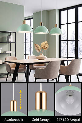 Luna Golden Mint Yeşili Gold Aksesuarlı Metal Sarkıt (30 cm) - 4