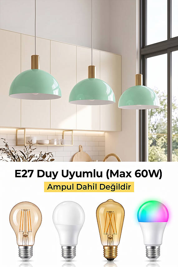 Luna Golden Mint Yeşili Gold Aksesuarlı Metal Sarkıt (30 cm) - 6