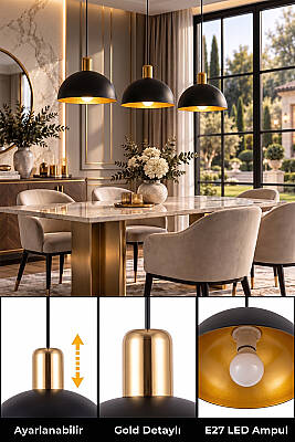 Luna Golden Siyah Metal Sarkıt (30 cm) - 4