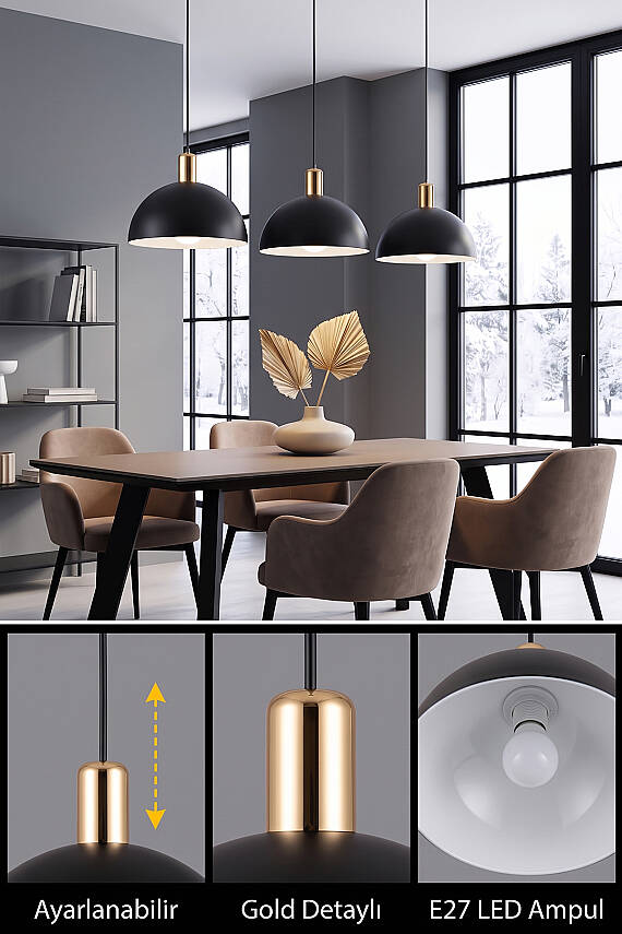 Luna Golden Siyah Gold Aksesuarlı Metal Sarkıt (30 cm) - 4
