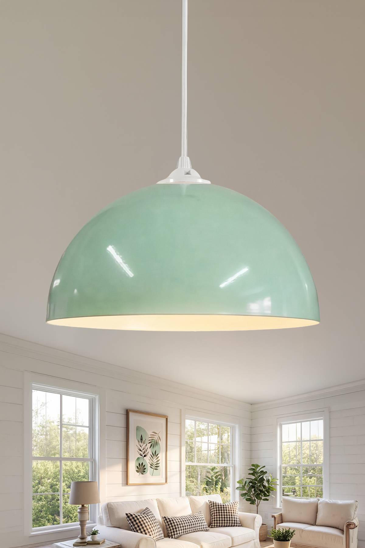 Luna Metal Avize 30 cm - Mint Yeşili
