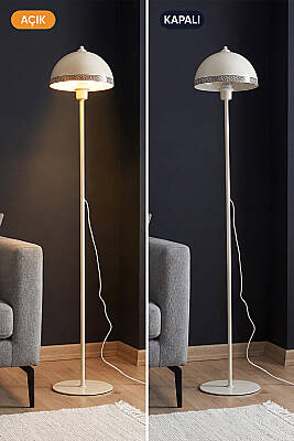 Luna Luxury Tek Ayaklı Krem Modern Metal Lambader Oturma Odası & Yatak Odası & Salon Lambası - 2