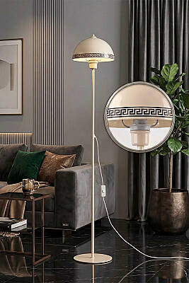 Luna Luxury Tek Ayaklı Krem Modern Metal Lambader Oturma Odası & Yatak Odası & Salon Lambası - 1