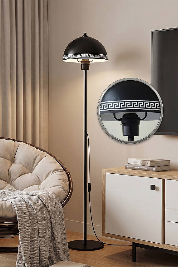 Luna Luxury Tek Ayaklı Siyah Modern Metal Lambader Oturma Odası & Yatak Odası & Salon Lambası - 1
