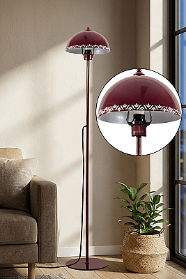 Luna Burgundy Floor Lamp - Tulip Pattern - 3