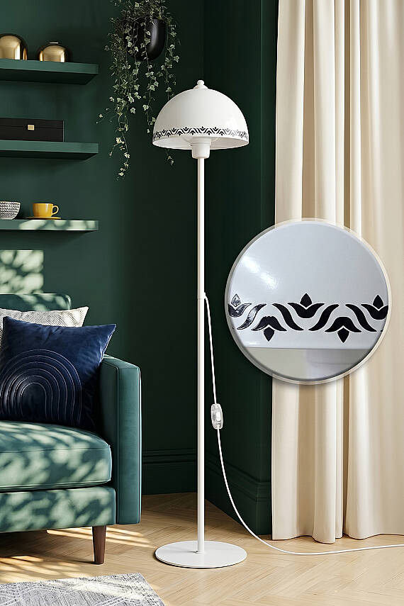 Luna White Floor Lamp - Tulip Pattern - 1