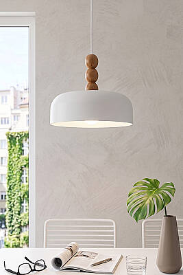 Marella Ahşap 3 Boncuklu Avize 30 cm - Beyaz - 5