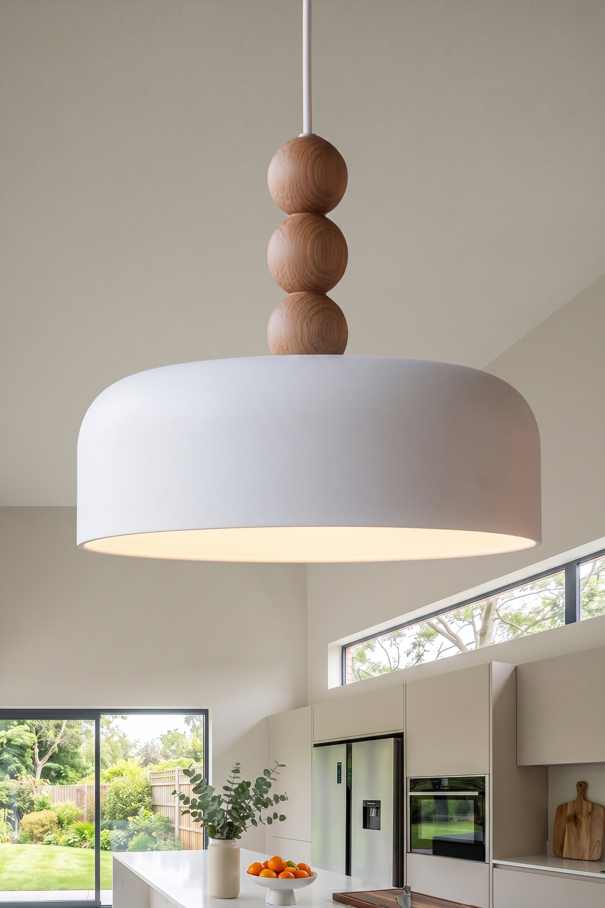 Marella Ahşap 3 Boncuklu Avize 30 cm - Beyaz
