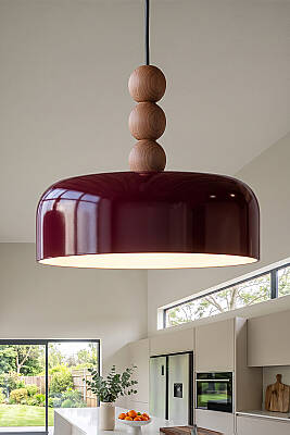 Marella Ahşap 3 Boncuklu Avize 30 cm - Bordo 