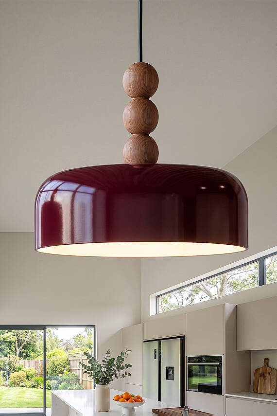 Marella Ahşap 3 Boncuklu Avize 30 cm - Bordo - 1