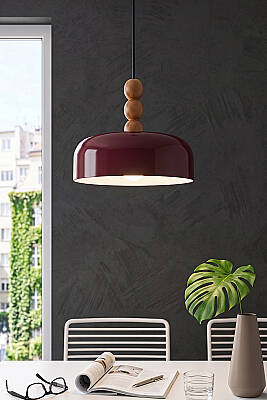 Marella Ahşap 3 Boncuklu Avize 30 cm - Bordo - 3