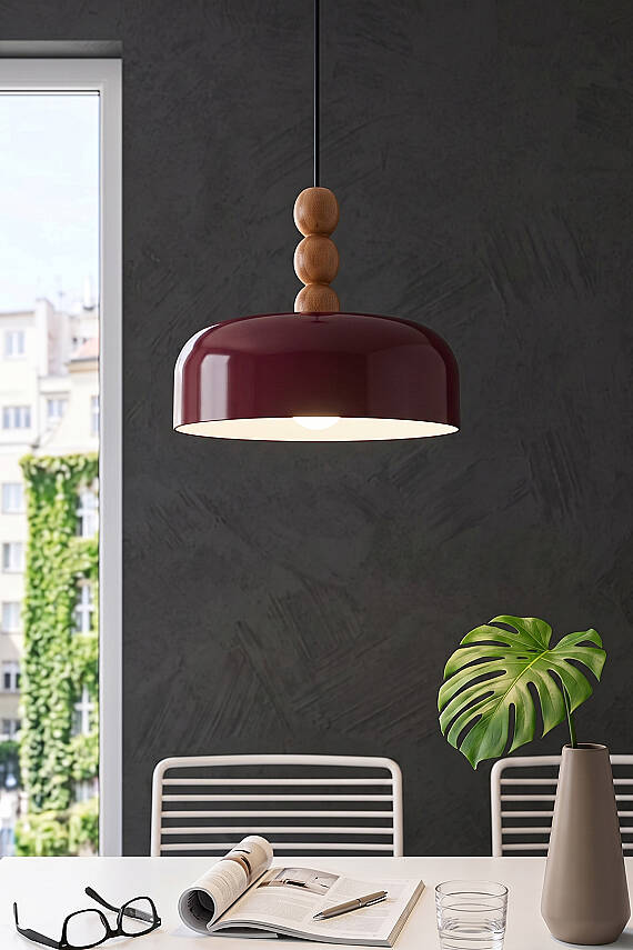 Marella Ahşap 3 Boncuklu Avize 30 cm - Bordo - 3
