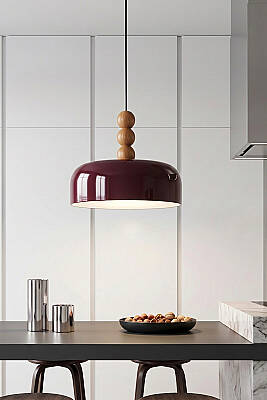 Marella Ahşap 3 Boncuklu Avize 30 cm - Bordo - 5