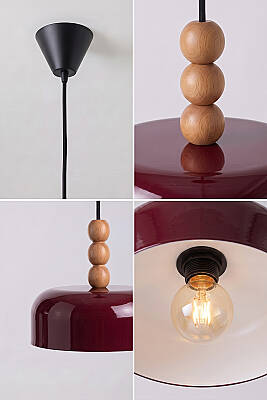 Marella Ahşap 3 Boncuklu Avize 30 cm - Bordo - 6