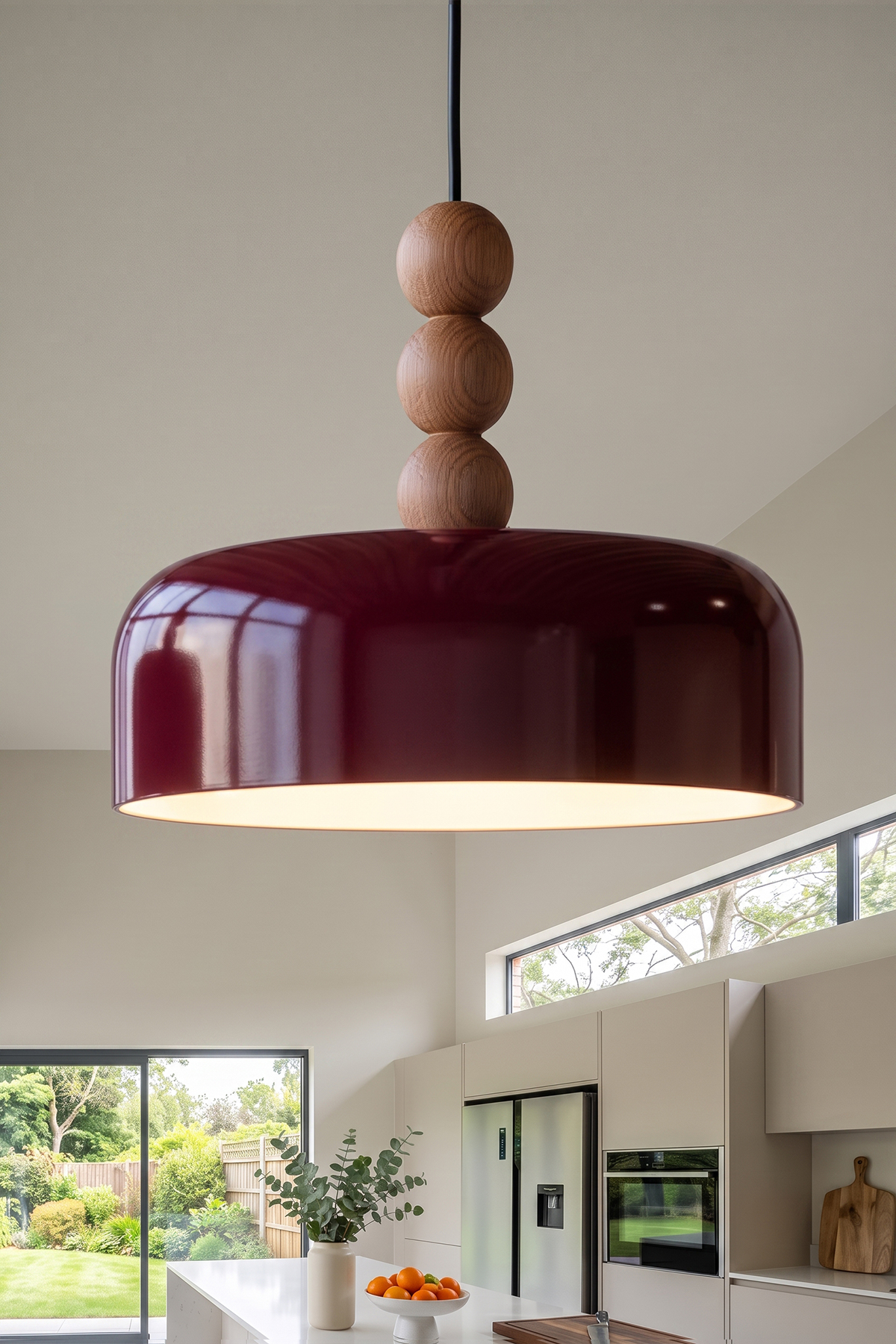 Marella Ahşap 3 Boncuklu Avize 30 cm - Bordo