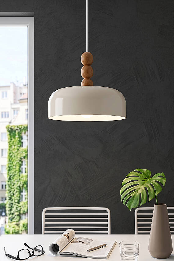 Marella Ahşap 3 Boncuklu Avize 30 cm - Krem - 4