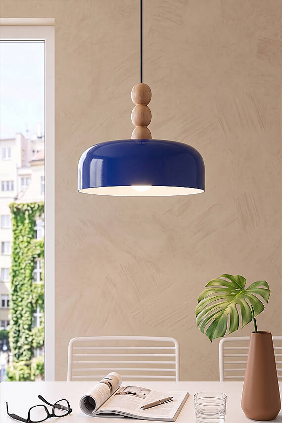 Marella Ahşap 3 Boncuklu Avize 30 cm - Lacivert - 5