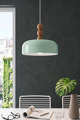 Marella Ahşap 3 Boncuklu Avize 30 cm - Mint Yeşili - 3