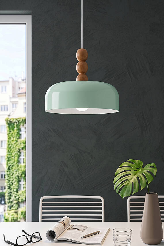Marella Ahşap 3 Boncuklu Avize 30 cm - Mint Yeşili - 3