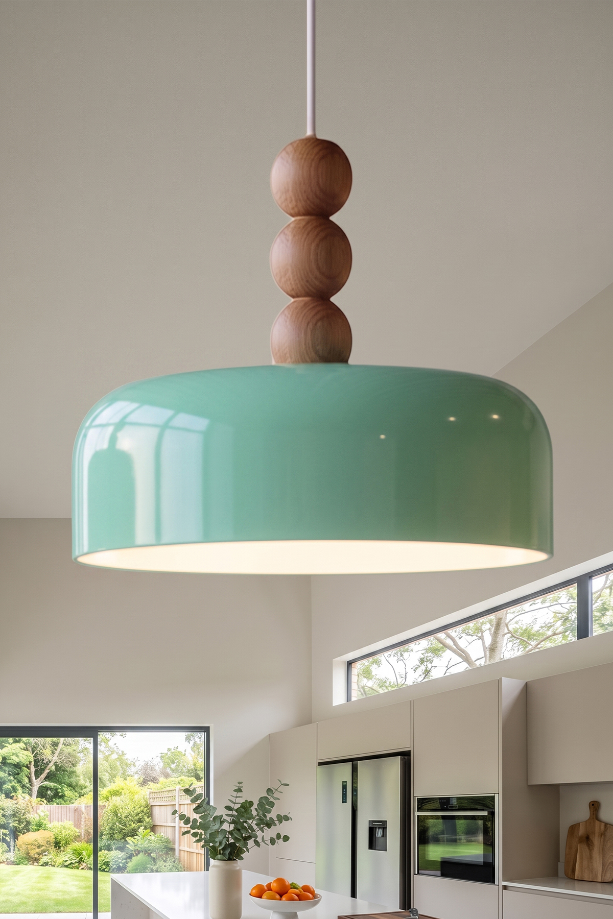 Marella Ahşap 3 Boncuklu Avize 30 cm - Mint Yeşili