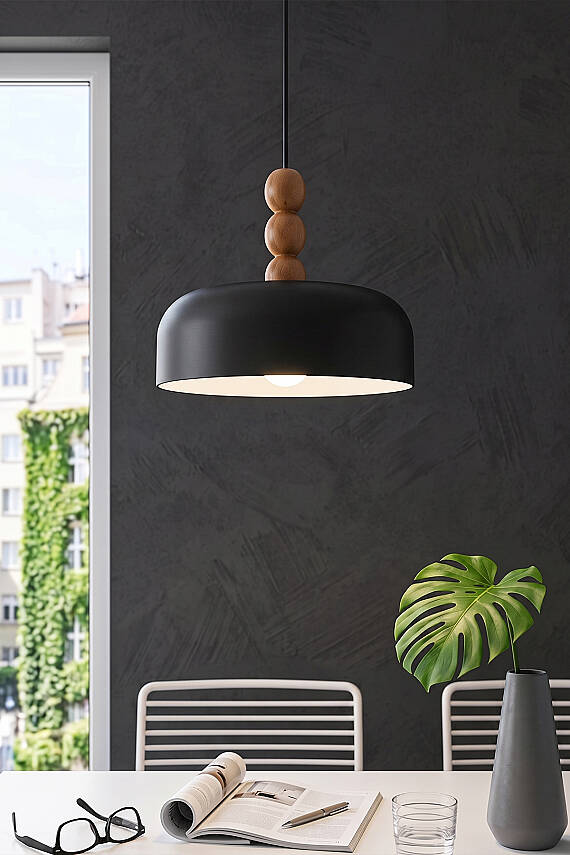 Marella Ahşap 3 Boncuklu Avize 30 cm - Siyah - 4
